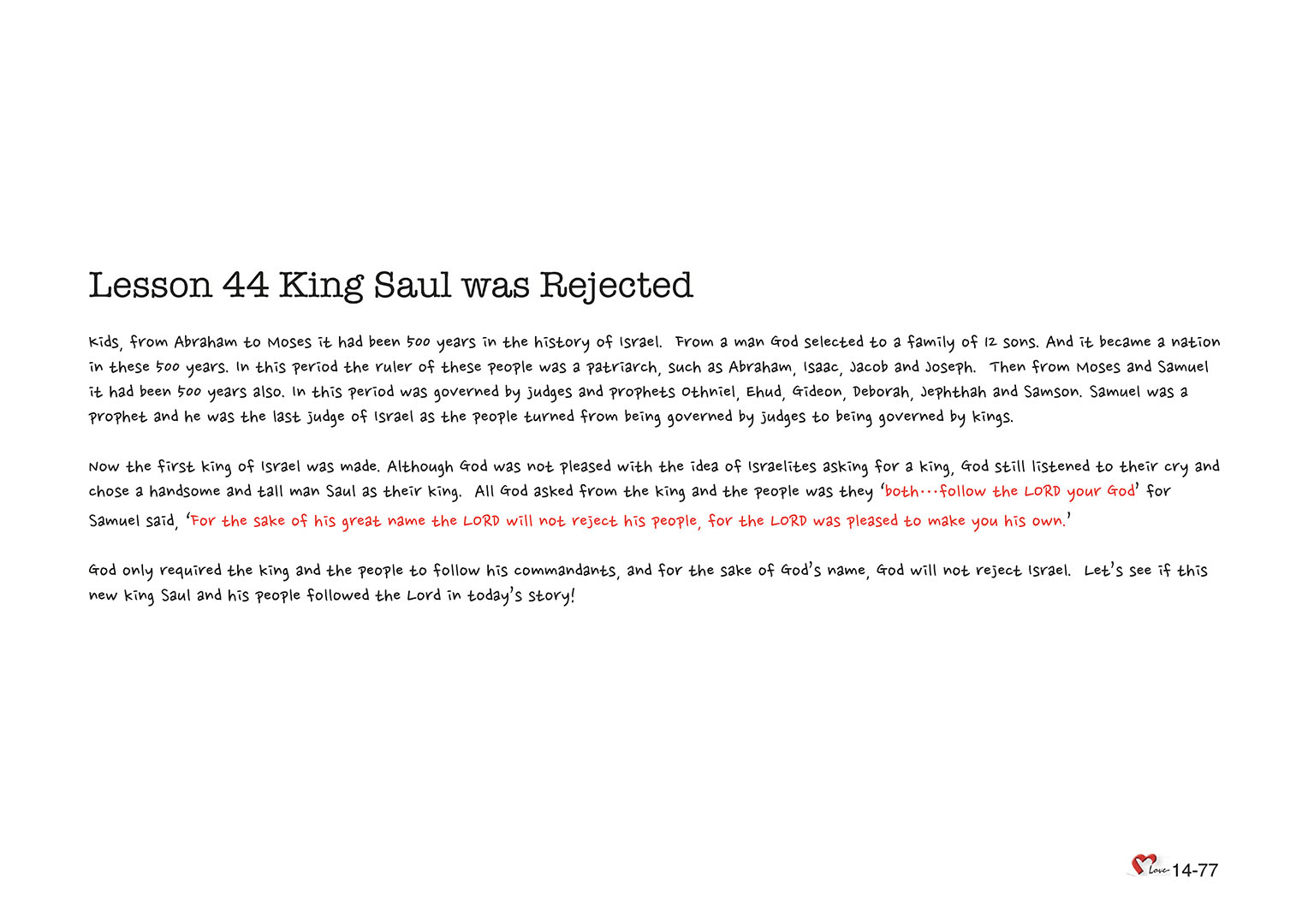 Chapter 14 - Lesson 44 - King Saul was Rejected