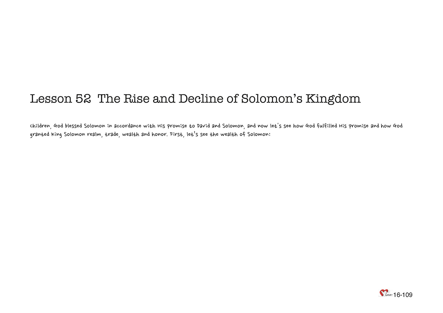 Chapter 16 - Lesson 52 - The Rise and Decline of Solomon’s Kingdom