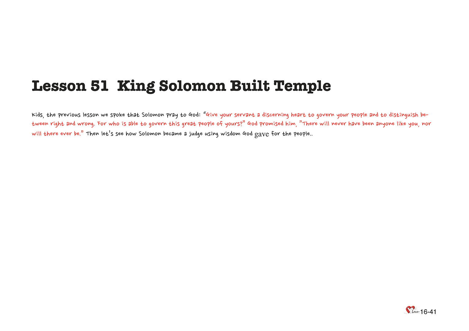 Chapter 16 - Lesson 51 - King Solomon Built Temple