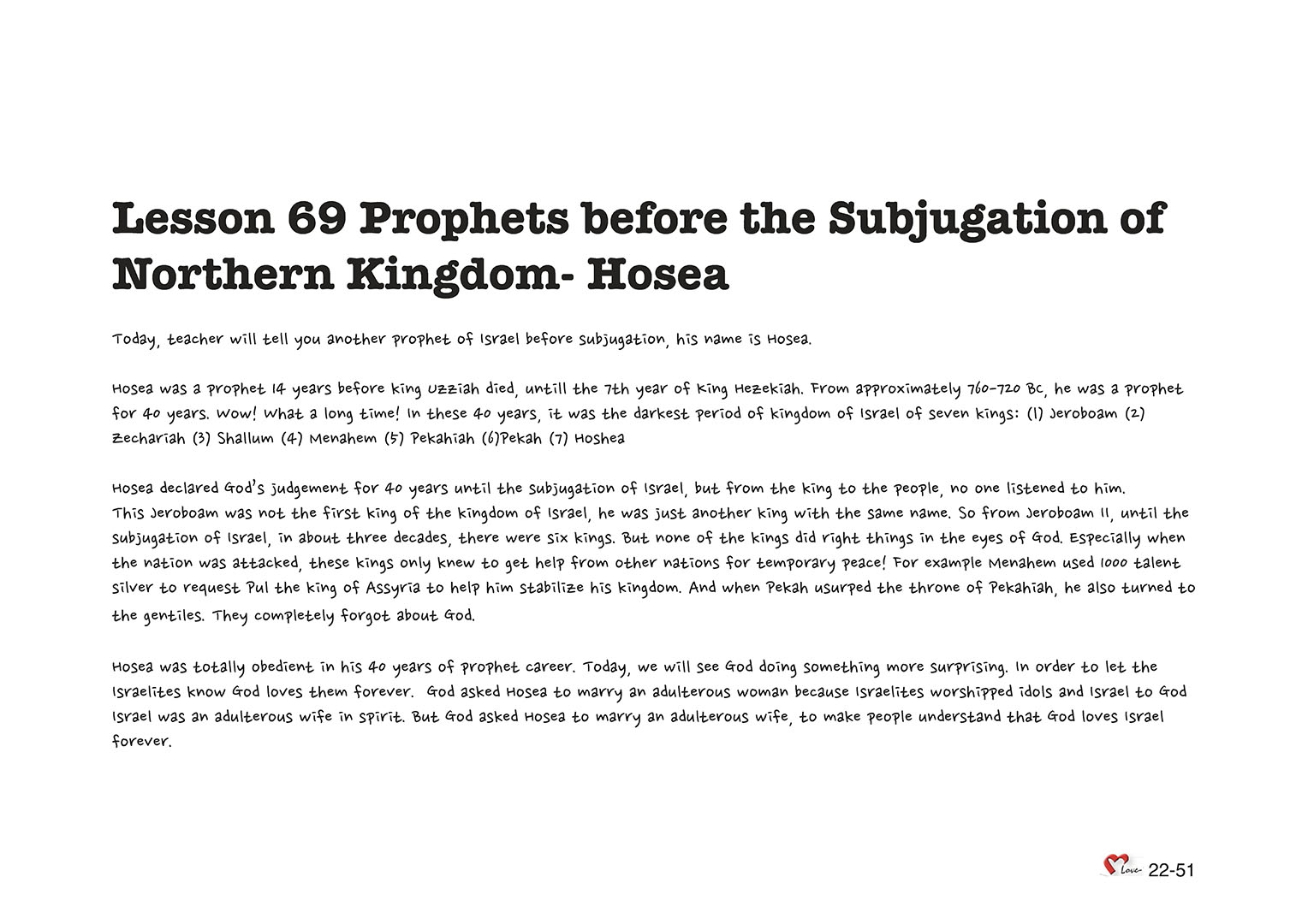 Chapter 22 - Lesson 69 - Prophets before the Subjugation of Northern Kingdom- Hosea