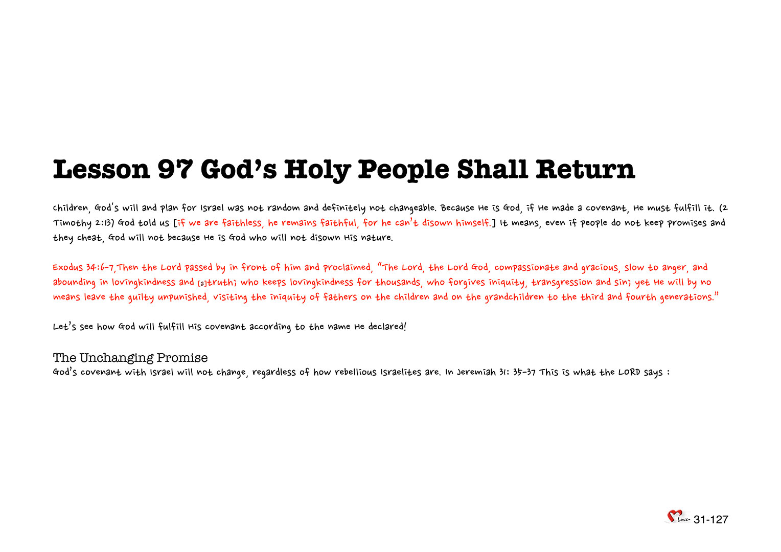 Chapter 31 - Lesson 97 - God’s Holy People Shall Return